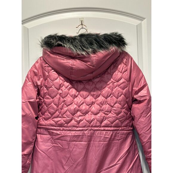 NWT London Fog Dusty Pink Quilted Faux Fur Puffer Coat Girl's Large - Picture 8 of 12